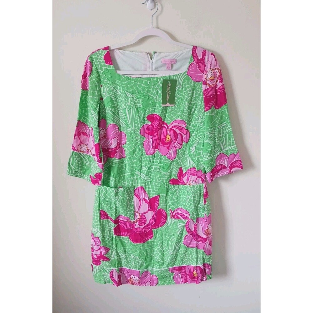 Lilly Pulitzer Womens 4 Floral Shift Mini Dress‎ Green Pink Lined